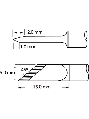 Metcal - SFV-DRK50 - Soldering tip Knife / 45 / Bevelled / Tinned area lenght is asymmetric 2/1 mm 5.0 mm 390 C, SFV-DRK50, Metcal