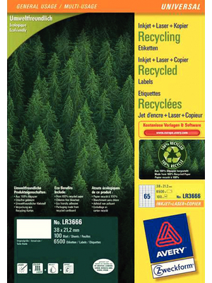 Avery Zweckform - LR3666 - Recycled Universal labels 38 x 21.2 mm, LR3666, Avery Zweckform