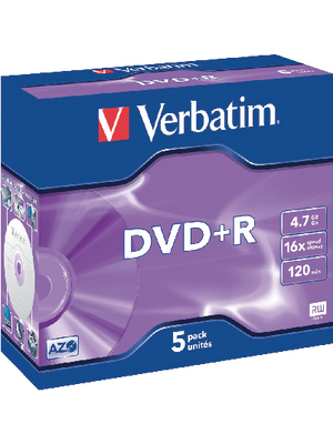 Verbatim - 43497 - DVD+R 4.7 GB 5x Jewel Case, 43497, Verbatim
