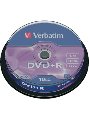 Verbatim - 43498 - DVD+R 4.7 GB Spindle of 10, 43498, Verbatim