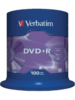 Verbatim - 43551 - DVD+R 4.7 GB Spindle of 100, 43551, Verbatim