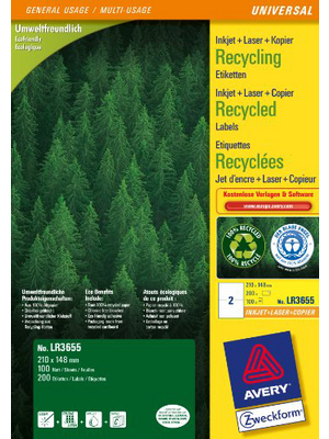 Avery Zweckform - LR3655 - Recycled Universal labels 210 x 148 mm, LR3655, Avery Zweckform