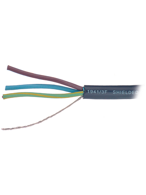 Alpha Wire - 1941/3F BK003 - Mains cable   3  Cores,   3 x0.82 mm2 Bare copper stranded wire shielded PVC black, 1941/3F BK003, Alpha Wire