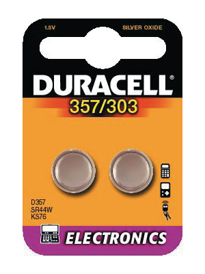 Duracell - D357 - Button cell battery,  Silveroxide, 1.55 V, 153 mAh, PU=Pack of 2 pieces, D357, Duracell