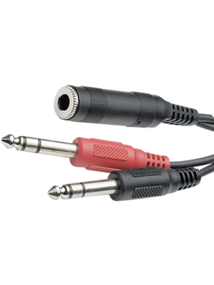  - AC174-0,2M/BK-R - Y-Audio cable jack 6.3 mm 0.20 m black, AC174-0,2M/BK-R