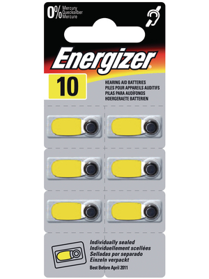 Energizer - EAC10E B6 - Hearing-aid battery 1.4 V 85 mAh, EAC10E B6, Energizer