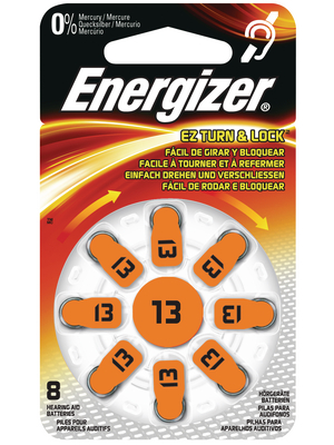 Energizer - HA ZINC AIR 13 DP-8 - Hearing-aid battery 1.4 V 280 mAh PU=Pack of 8 pieces, HA ZINC AIR 13 DP-8, Energizer