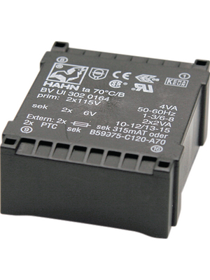 Hahn - UI303 0145 - PCB transformer 6 VA 12 VAC  (2x), UI303 0145, Hahn