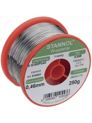 Stannol - X39, 810553 - Solder wire Sn60/Pb40 250 g 0.5 mm, X39, 810553, Stannol