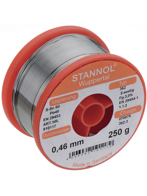 Stannol - 362, 810117 - Solder wire Sn60/Pb40 250 g 0.5 mm, 362, 810117, Stannol