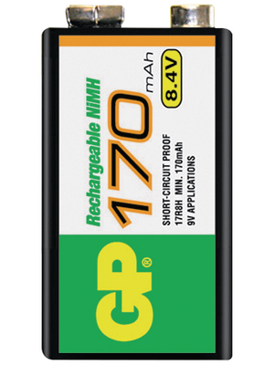 GP Batteries - GP 17R8H-0 / 6L22 / 9V / 8,4V - NiMH rechargeable battery HR22/E-Block 8.4 V 170 mAh, GP 17R8H-0 / 6L22 / 9V / 8,4V, GP Batteries