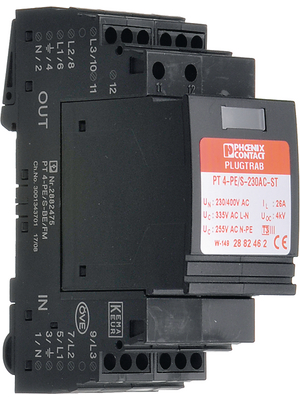 Phoenix Contact - PT4-PE/S-230AC/FM - Surge voltage protector, type 3 26 A 4, PT4-PE/S-230AC/FM, Phoenix Contact