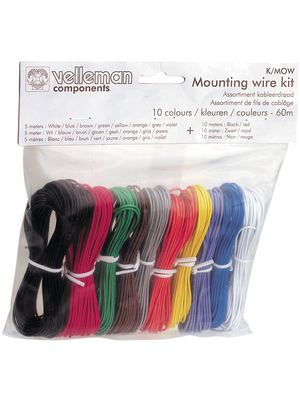 Velleman - K/MOW - Stranded wires set, 0.20 mm2, blue / brown / yellow / grey / green / lilac / orange / red / black / white Stranded tin-plated copper wire PVC, K/MOW, Velleman