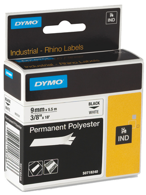 Dymo - 18482 - Rhino tape IND, polyester 9 mm black on white, 18482, Dymo