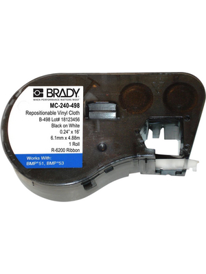 Brady - MC-240-498 - Vinyl Cloth Labels 6.1 mm x 4.88 m 1 p. black on white, MC-240-498, Brady