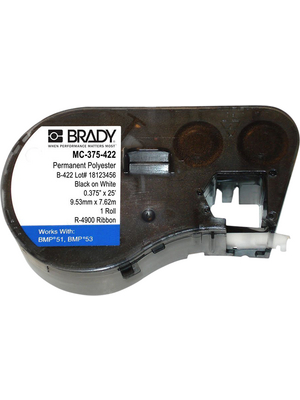Brady - MC-375-422 - Label Maker Cartridge Polyester 7.62 m x 9.53 mm 1 p. black on white, MC-375-422, Brady
