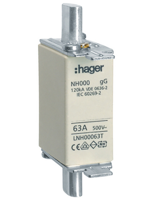Hager - LNH00063T - Fuse Size NH000/63 A, LNH00063T, Hager