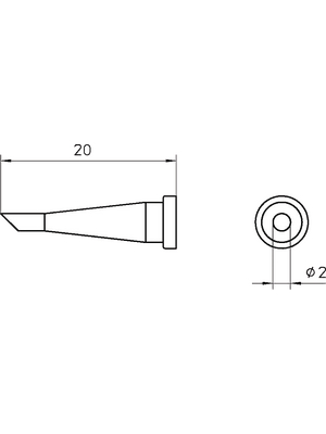 Weller - LT 22C - Soldering tip Round shape beveled 45 2 mm, LT 22C, Weller
