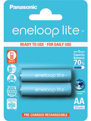 Panasonic Automotive & Industrial Systems - ENELOOP L 2XAA - NiMH rechargeable battery 1.2 V 950 mAh PU=Pack of 2 pieces, ENELOOP L 2XAA, Panasonic Automotive & Industrial Systems