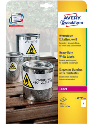 Avery Zweckform - L4775-20 - Weather-proof film labels 210 x 297 mm, L4775-20, Avery Zweckform