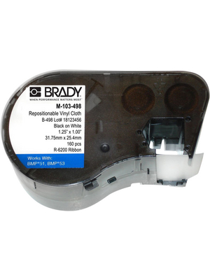 Brady - M-103-498 - Vinyl Cloth Labels 25.4 mm x 31.75 mm 160 p. black on white, M-103-498, Brady