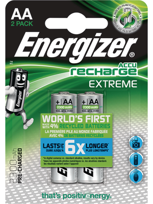 Energizer - EXTREME AA 2300MAH 2P - NiMH rechargeable battery HR6/AA 1.2 V 2300 mAh PU=Pack of 2 pieces, EXTREME AA 2300MAH 2P, Energizer
