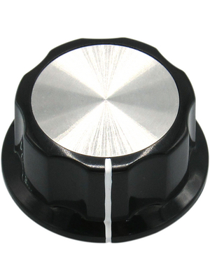 RND Components - RND 210-00281 - Plastic Round Knob with Aluminium Cap, black / aluminium, 6.4 mm, RND 210-00281, RND Components