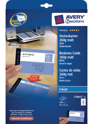 Avery Zweckform - C32015-25 - Premium business card 25 x 8 cards 260 g/m2, C32015-25, Avery Zweckform