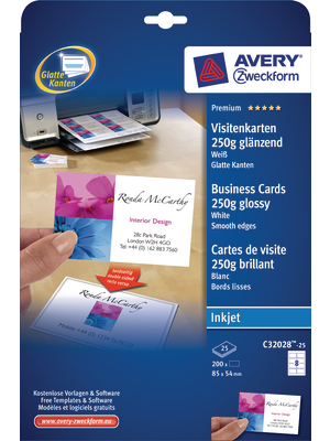 Avery Zweckform - C32028-25 - Premium business card 25 x 8 cards 250 g/m2, C32028-25, Avery Zweckform