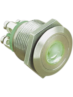 Bulgin - MPI001/TERM/GN - Push-button Switch, vandal proof green 19.2 mm 24 VDC 50 mA 1 make contact (NO), MPI001/TERM/GN, Bulgin