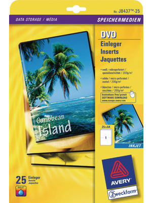 Avery Zweckform - J8437-25 - DVD inlays High-gloss, J8437-25, Avery Zweckform