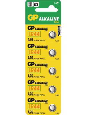 GP Batteries - GP 76A-C5 / LR44 / LR1154 / AG13 - Button cell battery Alkaline/manganese 1.5 V PU=Pack of 5 pieces, GP 76A-C5 / LR44 / LR1154 / AG13, GP Batteries