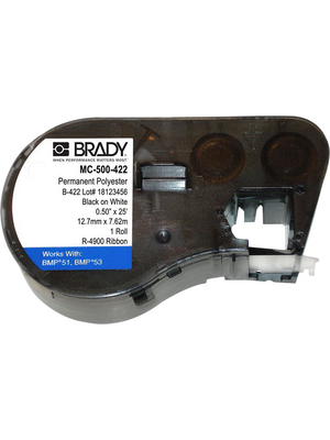 Brady - MC-500-422 - Label Maker Cartridge Polyester 7.62 m x 12.7 mm 1 p. black on white, MC-500-422, Brady