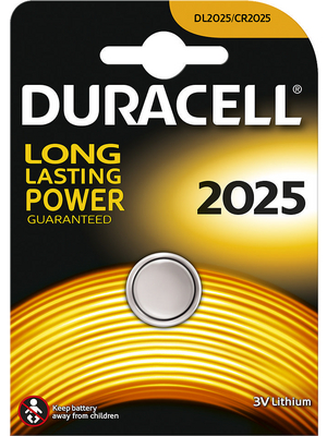 Duracell - DL 2025 - Button cell battery,  Lithium, 3 V, 126 mAh, DL 2025, Duracell