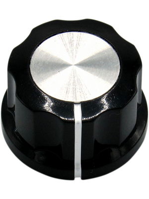 RND Components - RND 210-00283 - Plastic Round Knob with Aluminium Cap, black / aluminium, 6.4 mm, RND 210-00283, RND Components