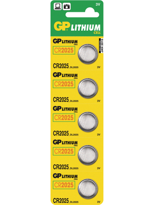 GP Batteries - GP CR 2025-C5 - Button cell battery,  Lithium, 3 V, 160 mAh, PU=Pack of 5 pieces, GP CR 2025-C5, GP Batteries