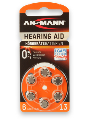 Ansmann - HEARING AID AZA13 BLISTER6 - Hearing-aid battery 1.45 V 310 mAh PU=Pack of 6 pieces, HEARING AID AZA13 BLISTER6, Ansmann