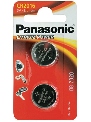 Panasonic Automotive & Industrial Systems - CR2016EP/2B - Button cell battery,  Lithium, 3 V, 90 mAh, PU=Pack of 2 pieces, CR2016EP/2B, Panasonic Automotive & Industrial Systems