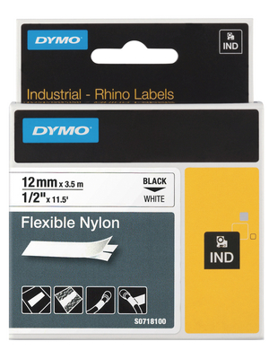 Dymo - 18488 - Rhino tape IND, nylon 12 mm black on white, 18488, Dymo