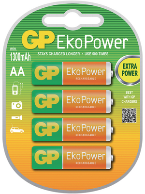 GP Batteries - GP EkoPower 130AAHCB-UC4 / R6 / AA ECO - NiMH rechargeable battery 1.2 V 1300 mAh, GP EkoPower 130AAHCB-UC4 / R6 / AA ECO, GP Batteries