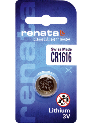 Renata - CR1616.SC - Button cell battery,  Lithium, 3 V, 50 mAh, CR1616.SC, Renata