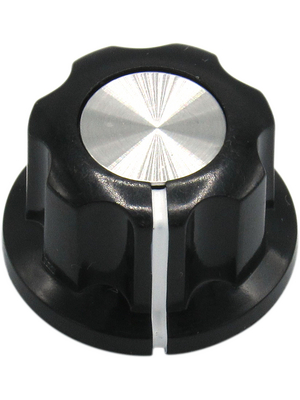 RND Components - RND 210-00284 - Plastic Round Knob with Aluminium Cap, black / aluminium, 6.4 mm, RND 210-00284, RND Components