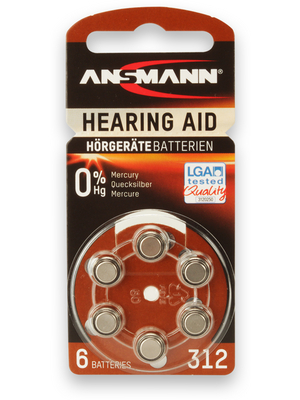 Ansmann - HEARING AID AZA312 BLISTER6 - Hearing-aid battery 1.45 V 180 mAh PU=Pack of 6 pieces, HEARING AID AZA312 BLISTER6, Ansmann