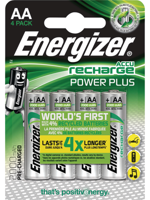 Energizer - POWERPLUS AA 2000MAH 4P - NiMH rechargeable battery HR6/AA 1.2 V 2000 mAh PU=Pack of 4 pieces, POWERPLUS AA 2000MAH 4P, Energizer