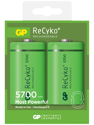 GP Batteries - GP Recyko 570DHCB-EC2 / R20 / D - NiMH rechargeable battery HR20/D 1.2 V 5700 mAh PU=Pack of 2 pieces, GP Recyko 570DHCB-EC2 / R20 / D, GP Batteries