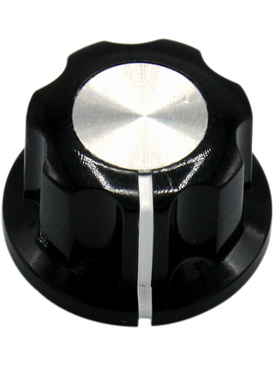 RND Components - RND 210-00285 - Plastic Round Knob with Aluminium Cap, black / aluminium, T18 Knural, RND 210-00285, RND Components