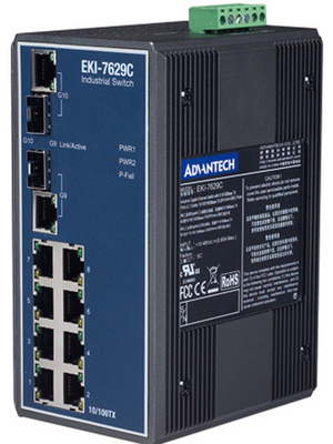 Advantech - EKI-7629C - 8+2G Ethernet switch 8x 10/100 RJ45 / 2x 10/100/1000 RJ45/SFF (Mini-GBIC) Combo, EKI-7629C, Advantech