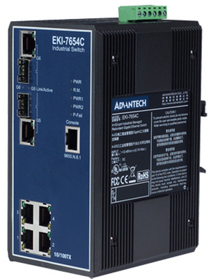 Advantech - EKI-7654C - 4+2G port managed Ethernet switch 4x 10/100 RJ45 / 2x 10/100/1000 RJ45/SFF (Mini-GBIC) Combo, EKI-7654C, Advantech