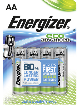 Energizer - ENR ECOAD E91 BP 4 - Primary battery 1.5 V LR6/AA Pack of 4 pieces, ENR ECOAD E91 BP 4, Energizer