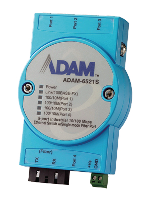 Advantech - ADAM-6521S - Industrial Ethernet Switch 4x 10/100 RJ45 / 1x SC (single-mode), ADAM-6521S, Advantech